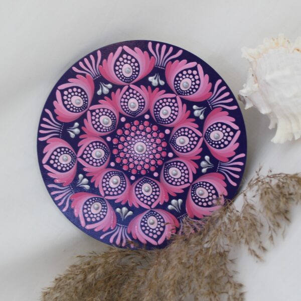 Rundes MDF-Mandala (18 cm) mit 3D-Effekt durch erhabene Acrylfarben
